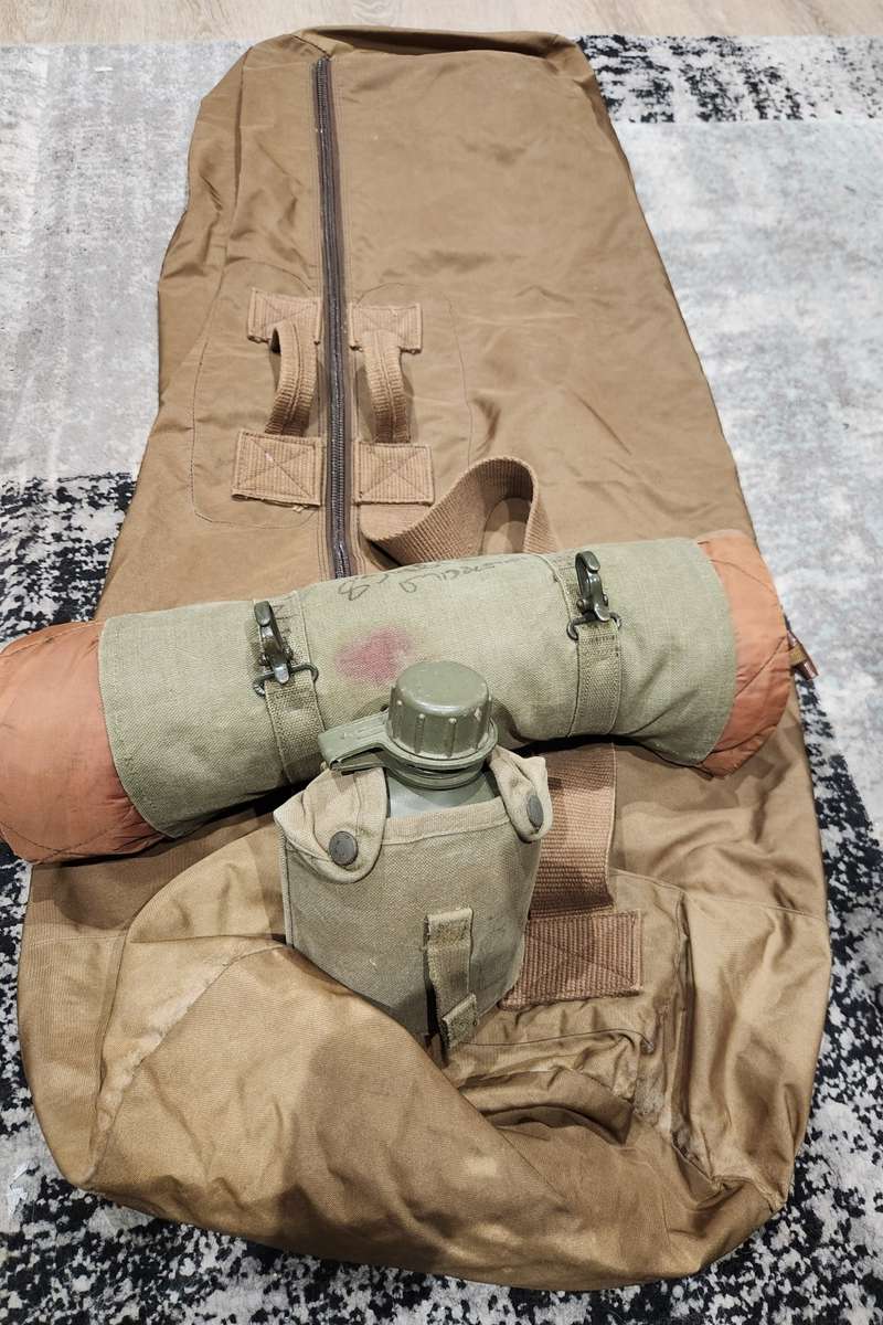 SADF equipment - Balsak, Sleeping bag on attachment & water bottle - Border war era